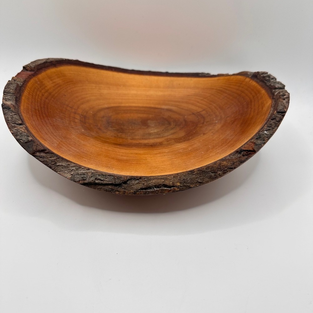 Live Edge Wooden Bowl Rustic‎ Bark Rim Oval Handcrafted Decorative Dish 8.5 Inch